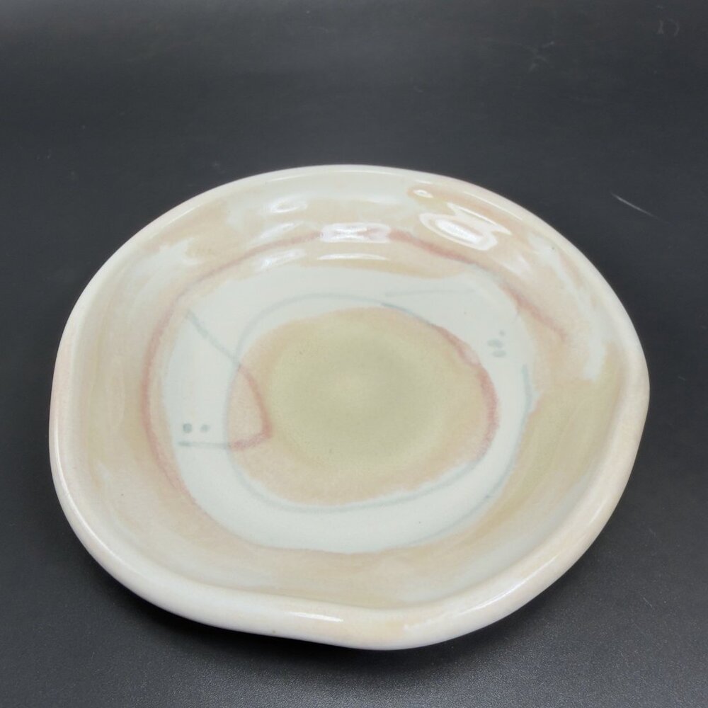 Vintage Hand Made Studio Art Pottery Trinket Dish Plate Artist Signed Stoneware
